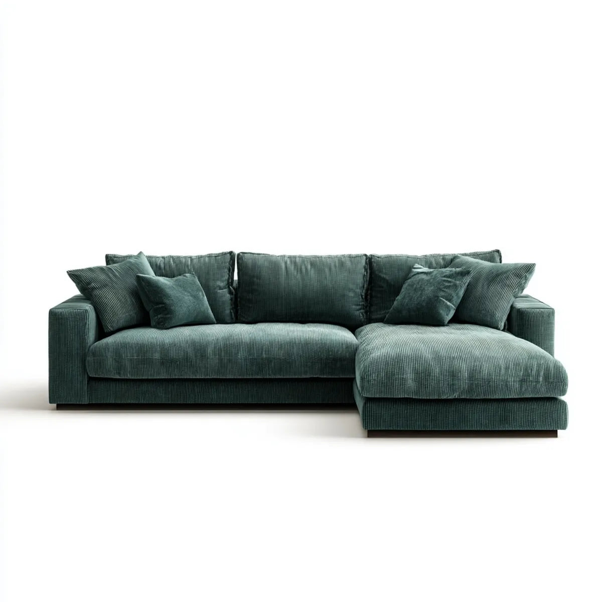 Divano angolare con chaise longue destra verde in velluto a coste 280 x 170 x 85 cm