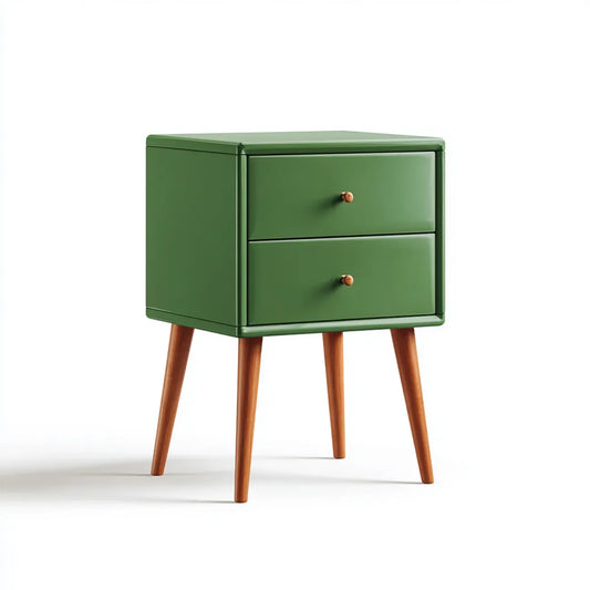 Comodino 2 cassetti verde rettangolare in MDF e legno massello 40 x 35 x 60 cm