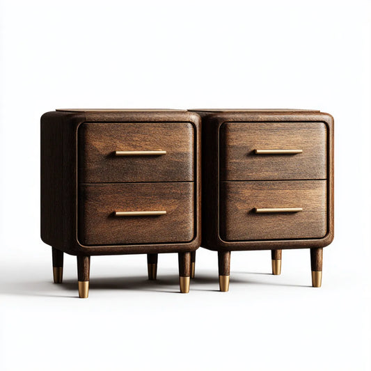 Set di 2 comodini con 2 cassetti marrone noce 45 x 40 x 60 cm in MDF impiallacciato forma rettangolare