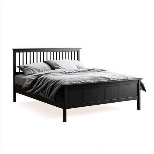 Letto matrimoniale nero 160 x 200 cm in legno massello di pino rettangolare